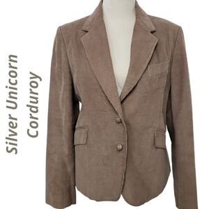 Vintage 90s Silver Unicorn Corduroy Blazer Taupe Jr 15 Ladies M VGUC